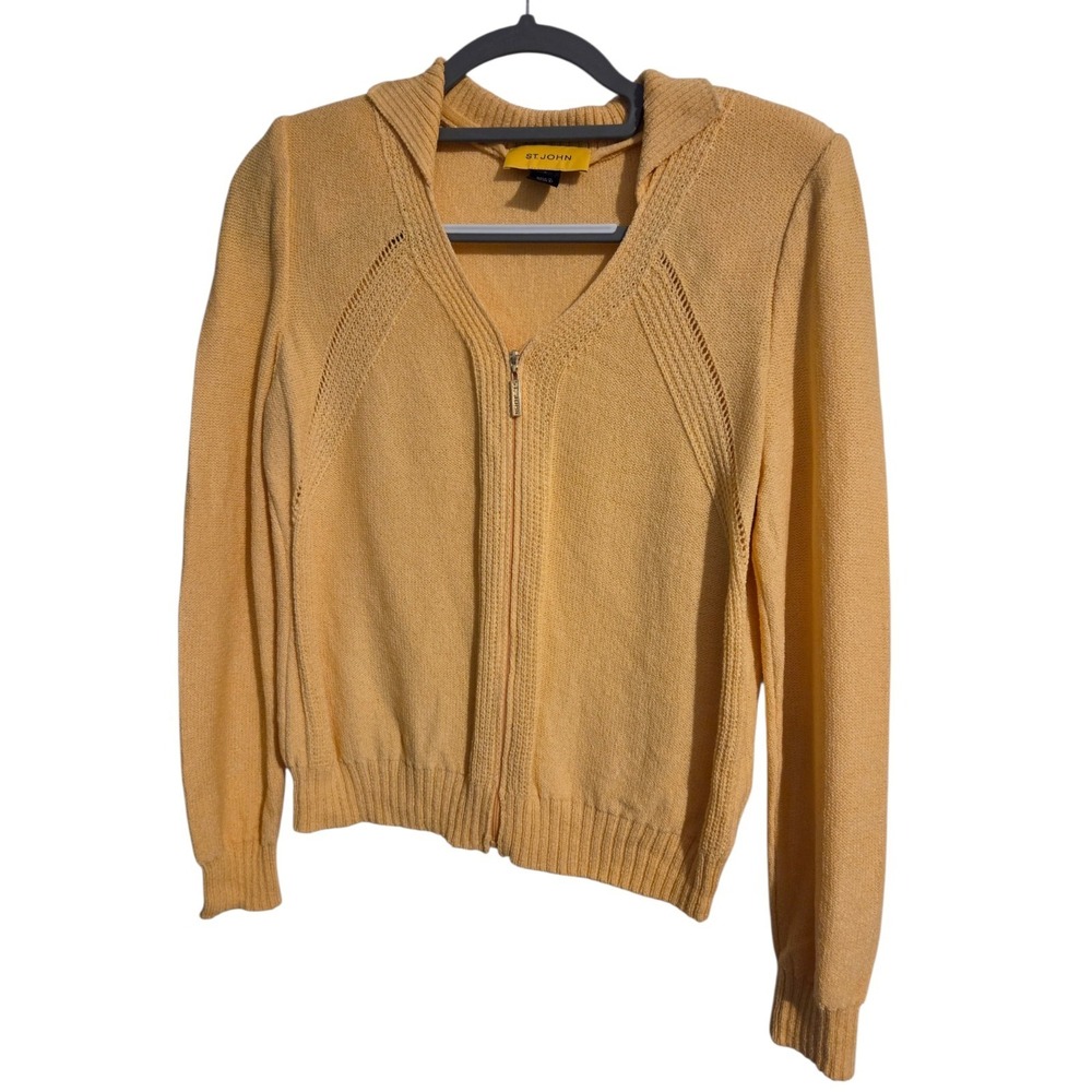 St. John Collection Marie Gray Yellow Zip Up Sweater Size Small